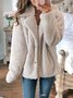 White Solid Long Sleeve Plus Size Fluffy Warm Coat
