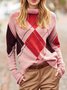 Beige Cotton-Blend Geometric Long Sleeve Sweater