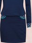 Deep Blue Long Sleeve Polka Dots Turtleneck Knitting Dress