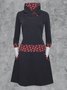 Cotton-Blend Long Sleeve Casual Color-Block Knitting Dress