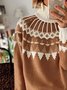 Brown Cotton-Blend Long Sleeve Graphic Turtleneck Sweater