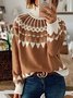 Brown Cotton-Blend Long Sleeve Graphic Turtleneck Sweater