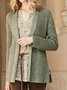 Army Green Slit Round Neck Cotton-Blend Casual Cardigan