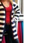 Women Navy Blue Long Sleeve Knitted Stripes Shift Knit coat