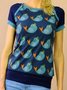 Statement Vintage Printed Short Sleeve Plus Size Casual Tops
