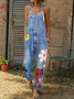 Women Fashion Denim Sunflower Jumpsuits Overalls