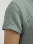 Women Casual Linen Cotton Plain Short Sleeve Blouse