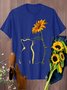 zolucky Vintage Cat And Sunflower Printed Short Sleeve Casual Tops
