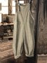 Vintage Black Gray Linen Stripes Pants Romper Jumpsuits