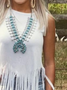 Fringed Vintage Sleeveless Crew Neck T-shirt