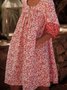 Red Half Sleeve Printed Cotton Boho Weaving Dress