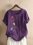 Purple Round Neck Casual Floral-Print T-shirt