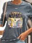 Gray Printed Casual Round Neck Cotton Top