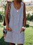 Women Daily Boho Round Neck Pockets Striped Dress