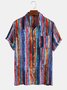 Summer Casual Beach Vintage Graffiti Color Striped Printed Men's Short Sleeve Shirt & Top