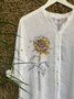 Retro loose basic simple casual sunflower print summer cotton and linen shirt