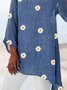 Blue Cotton Round Neck Printed Long Sleeve T-shirt