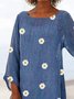 Blue Cotton Round Neck Printed Long Sleeve T-shirt