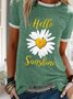 Green Cotton Round Neck Printed Casual T-shirt
