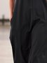 Black Casual Plain Round Neck Cotton-Blend Jumpsuits