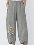 Gray Floral Printed Stripes Casual Shift Pants for Women