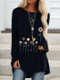 Woman Slightly Stretchy Casual Floral Crew Top