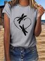 zolucky Vintage Short Sleeve Flying Dragonfly Love Printed Plus Size Casual Tops
