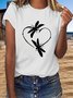 zolucky Vintage Short Sleeve Flying Dragonfly Love Printed Casual Tops