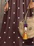 Coffee Round Neck Polka Dots Short Sleeve Knitting Dress