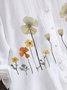 White Floral Cotton 3/4 Sleeve Floral-Print Blouse