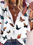 White Daily Casual Butterfly Printed Shift Cartoon Shirt Collar Shift Blouse
