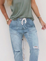 Vintage Solid Ripped Jeans