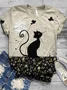 Women Plus Size Cat Printed Casual Cotton-Blend Vintage T-shirts