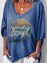 Vintage Plus Size Women 3/4 Sleeves V Neck Statement Landscape Letter Casual T-shirts