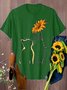 zolucky Vintage Cat And Sunflower Printed Short Sleeve Casual Tops