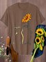 zolucky Vintage Cat And Sunflower Printed Short Sleeve Casual Top