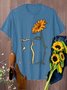 zolucky Vintage Cat And Sunflower Printed Short Sleeve Casual Top