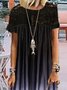 Vintage Short Sleeve Statement Ombre Lace Crew Neck Casual Knitting Dress