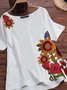 Short Sleeve Cotton-Blend Floral V Neck Top