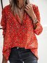 Red Shirt Collar Casual Long Sleeve Tops