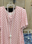 Pink Crew Neck Short Sleeve Cotton-Blend T-shirt