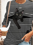 Women's Cat Print Tops Crew Neck Cotton-blend Striped Cartoon Casual Outdoor Hoodies