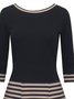 Cotton-Blend Striped Crew Neck Long Sleeve Casual Knitting Dress
