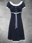Plus Size Short Sleeve Plain Crew Neck Cotton-Blend Knitting Dress