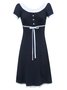 Plus Size Short Sleeve Plain Crew Neck Cotton-Blend Knitting Dress