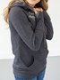 Gray Solid Drawstring Casual Hoodie Sweatshirts