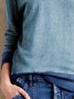 Blue Plain Long Sleeve Cotton-Blend Crew Neck Tops