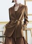 Brown-Gold Long Sleeve Lace-Up Solid Jacket