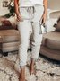 Light Gray Casual Drawstring Cotton-Blend Solid Pants