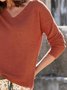 Brown Long Sleeve V Neck Shift Casual Tops